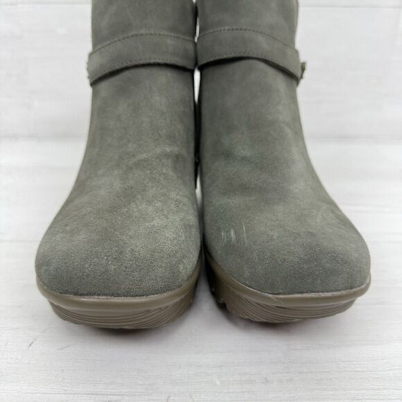 Skechers Day Date Women 9 Parallel Wedge Ankle Boots Bootie Shoes Suede Green - Picture 4 of 11